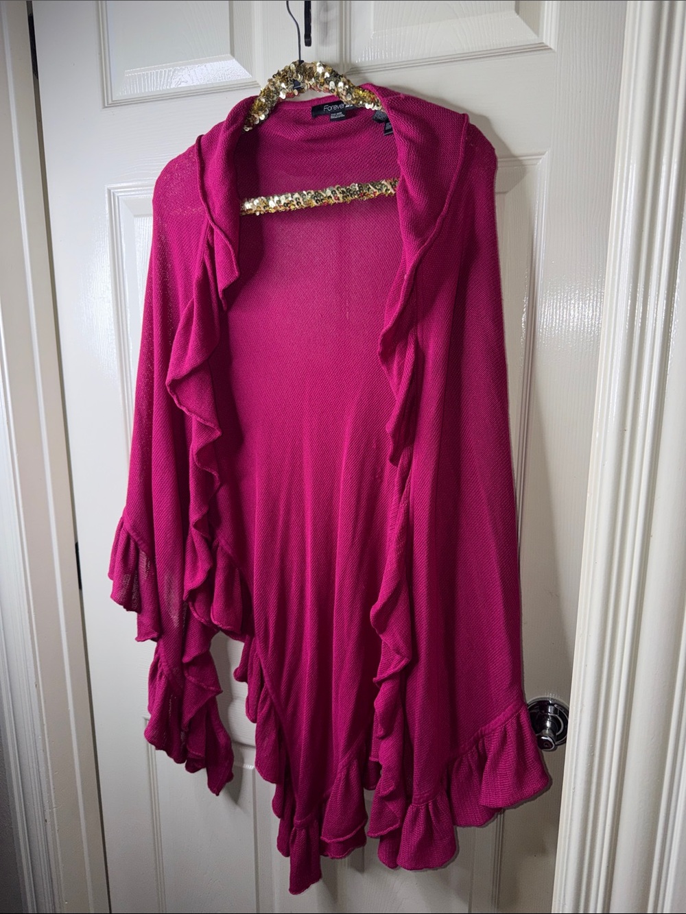 Forever 21 Hot Pink Ruffle Open-Front Cardigan - Picture 1 of 4